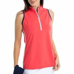 Kinona Rouched And Ready Watermelon Red Womens Sleeveless Golf Polo