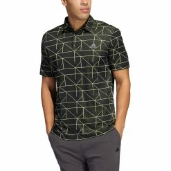 Adidas Golf Adidas Jacquard Lines Black-Lime Mens Golf Polo
