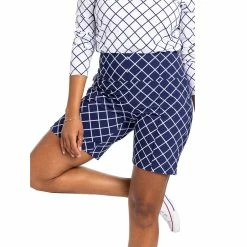 Kinona Tailored N Trim Printed Lattice Navy 8in Women Golf Shorts