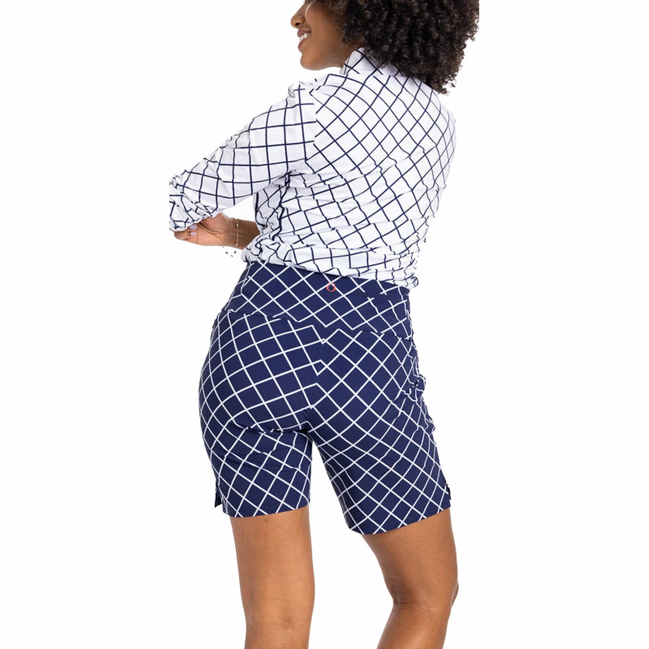 Kinona Tailored N Trim Printed Lattice Navy 8in Women Golf Shorts - Image 2